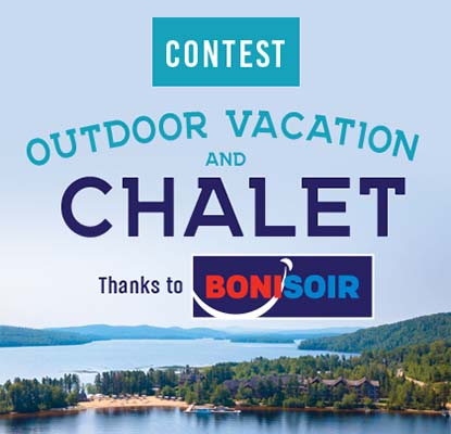 Text Reading 'Participate today in Outdoor vacation and Chalet .'Thanks to Bonisoir.'